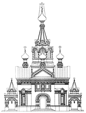 Спасская церковь. Вид с западной стороны. Чертеж 1890-х годов. ЦИАМ
