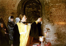 Первый молебен в возрождаемом Сретенском храме. 2000 год